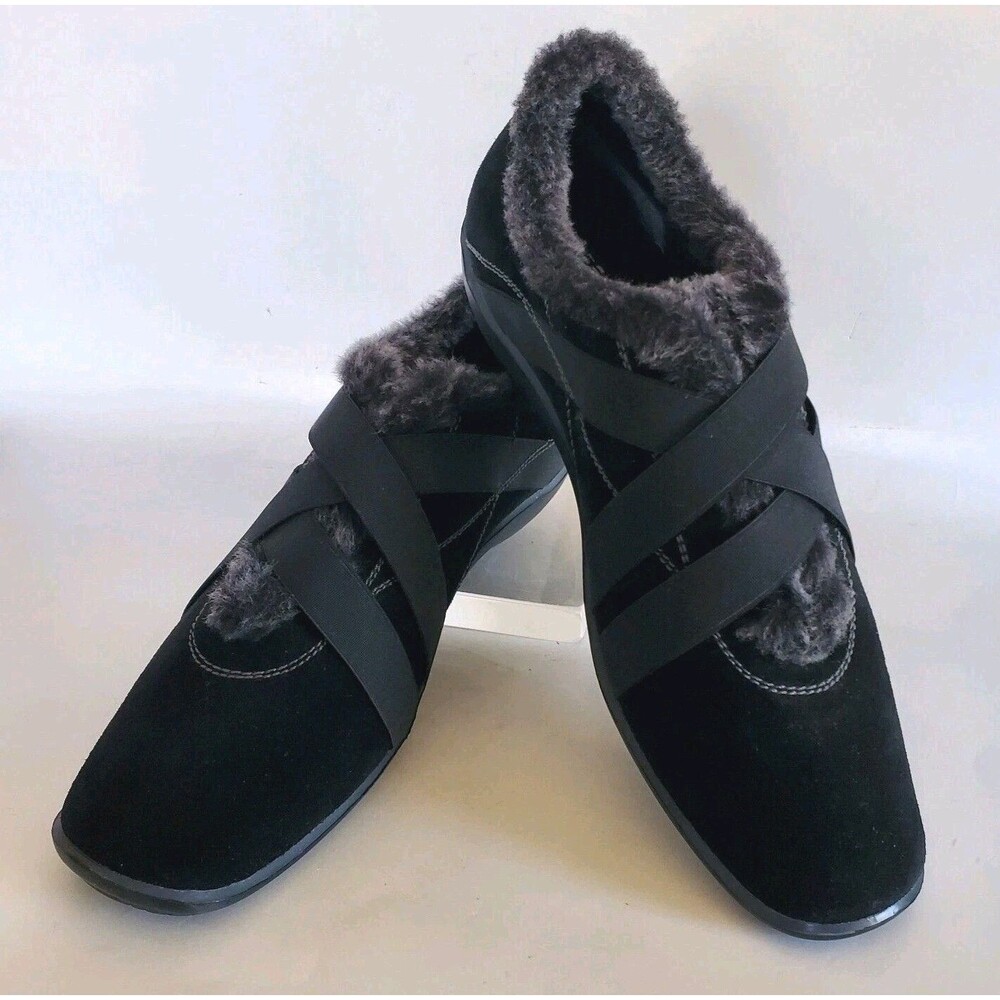 BLK Stuart Weitzman Suede Faux Fur Sherpa Slip-on Sneaker Elastic Strapping Sz 8